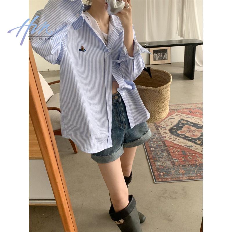 Áo Sơ Mi Nữ Tay Dài Kẻ Sọc Thời Trang Hàn Quốc