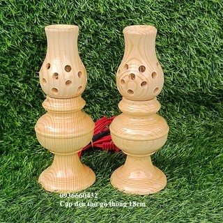 Đèn thờ gỗ thông cao 18cmdây nối sẵn trang trí bàn thờ gia đình