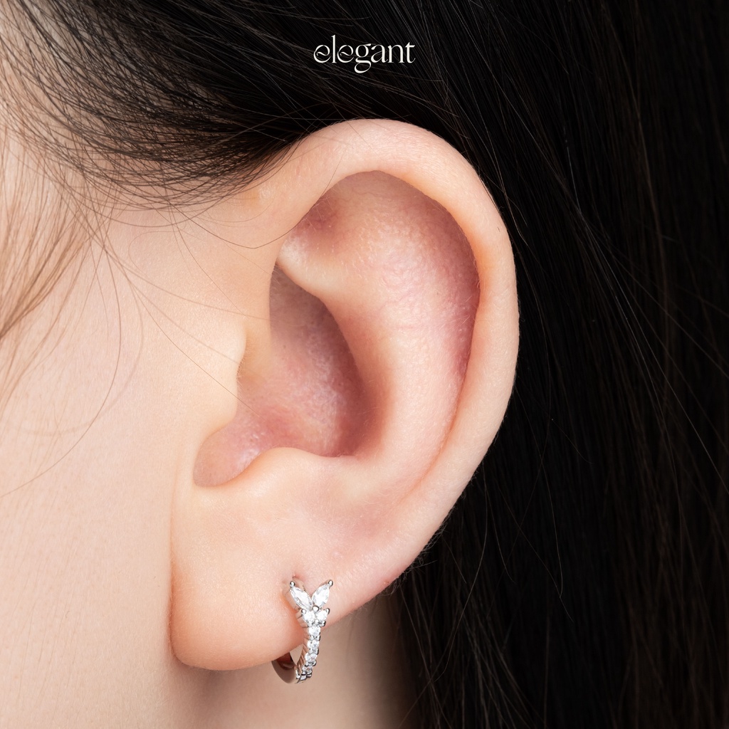 Khuyên tai vòng đá 8mm WHITE BUTTERFLY GEM HOOP Elegant