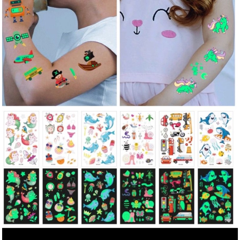 Hình Xăm Dạ Quang Phát Sáng Trong Đêm / Hình Xăm Cute Có Nhũ Nhiều Chủ Đề Dễ Thương Cho Bé - Miếng Dán Tattoo Nhiều Mẫu