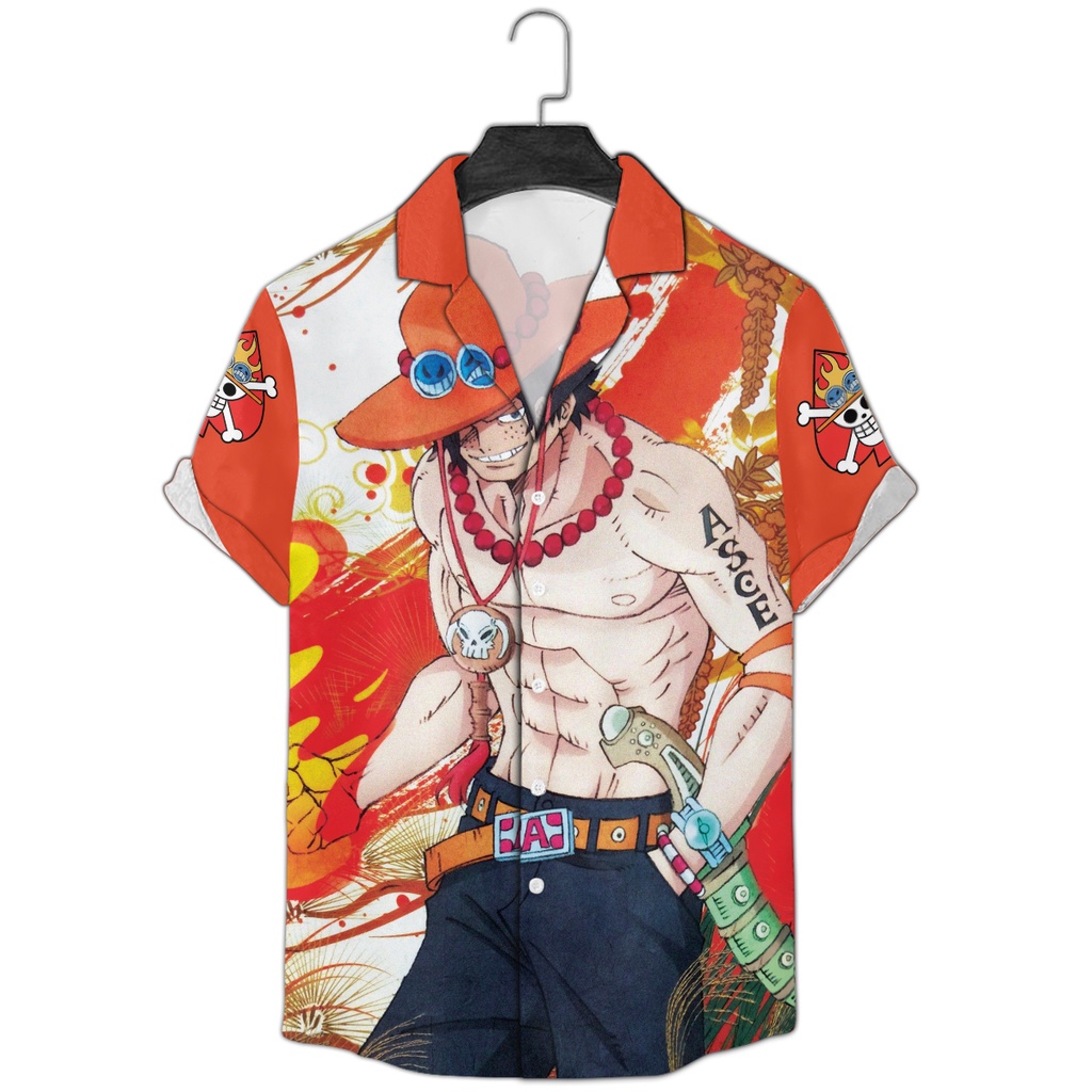 Áo sơ mi đi biển, áo Hawaii chất lụa mềm thoáng mát in hình One Piece Unisex Size S-3XL