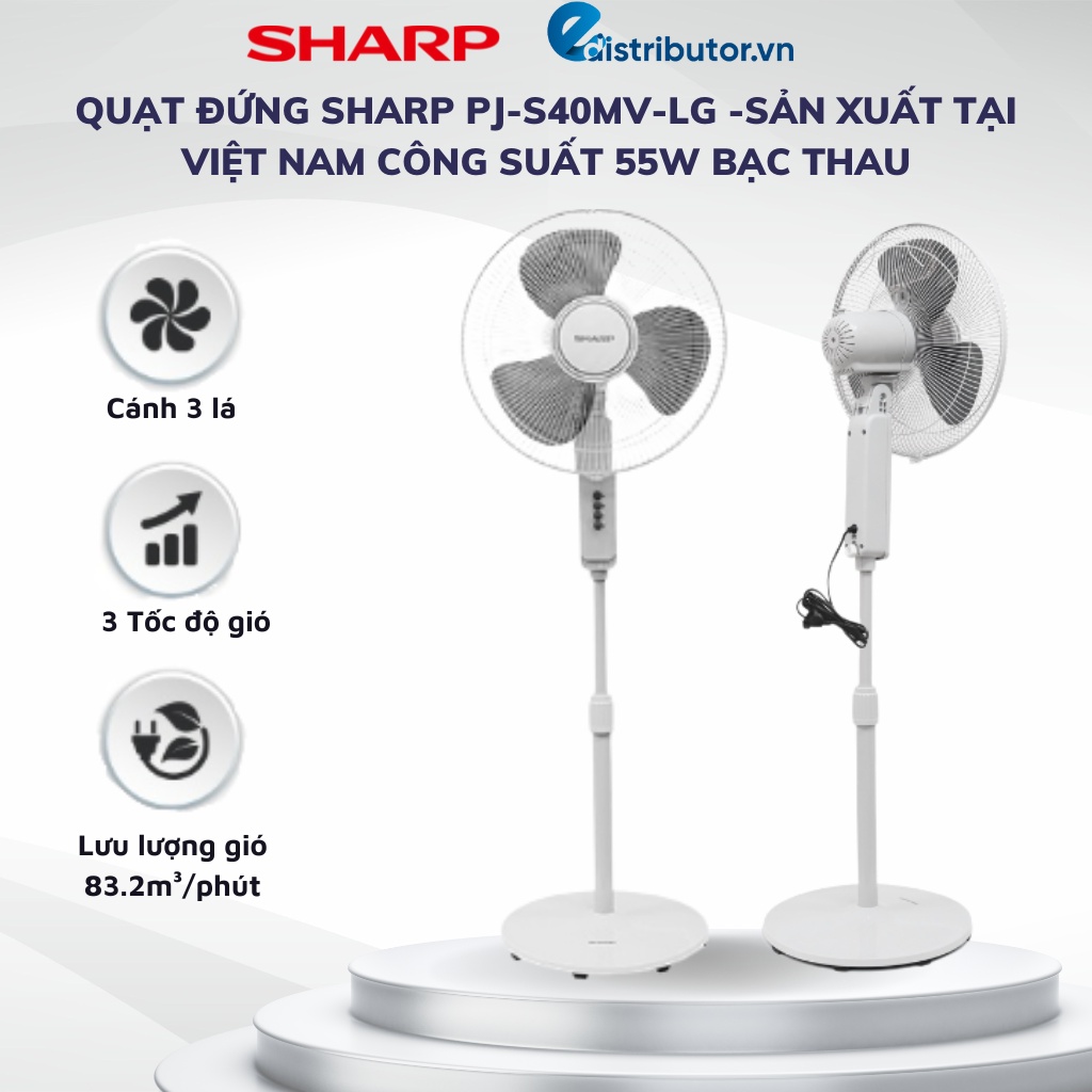 Quạt Đứng Sharp PJ-S40MV-LG Động Cơ Bạc Thau Sản Xuất Việt Nam Công Suất 55W - Hàng chính hãng