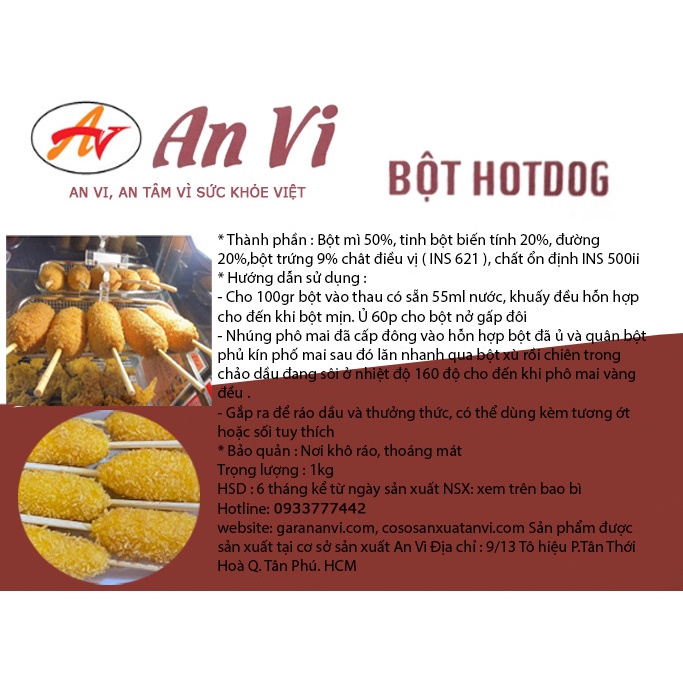 Bột làm Hotdog, Phomai que 1kg