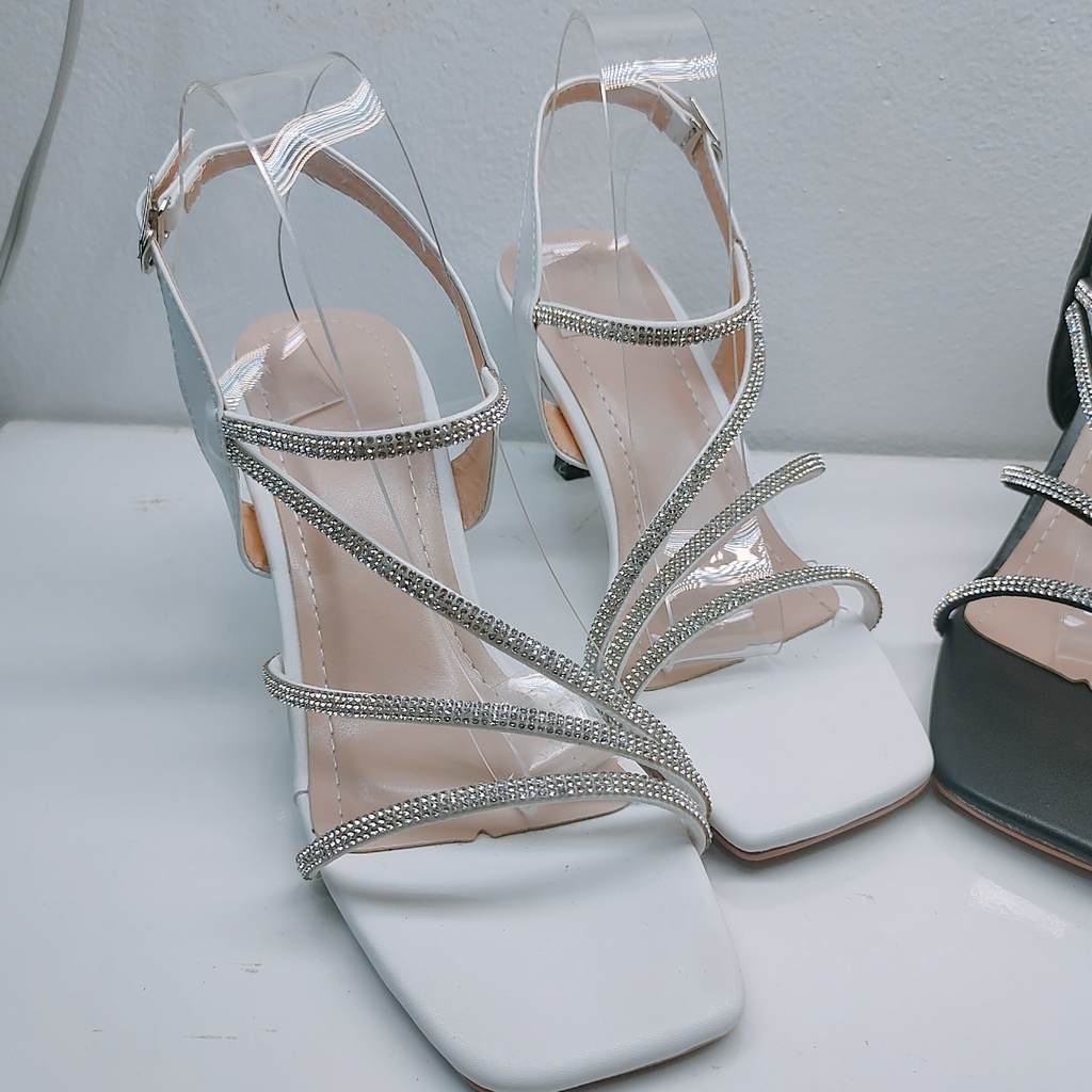 Giày cao gót nữ 7 phân Thiên Hương VNXK BP86HQ9 Sandal cao gót 7p đính kim sa sang chảnh tiểu thư đi tiệc đám cưới