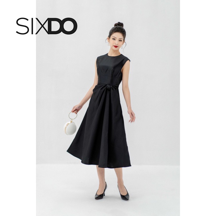 Váy đầm đen không tay nhúm nơ eo thời trang SIXDO