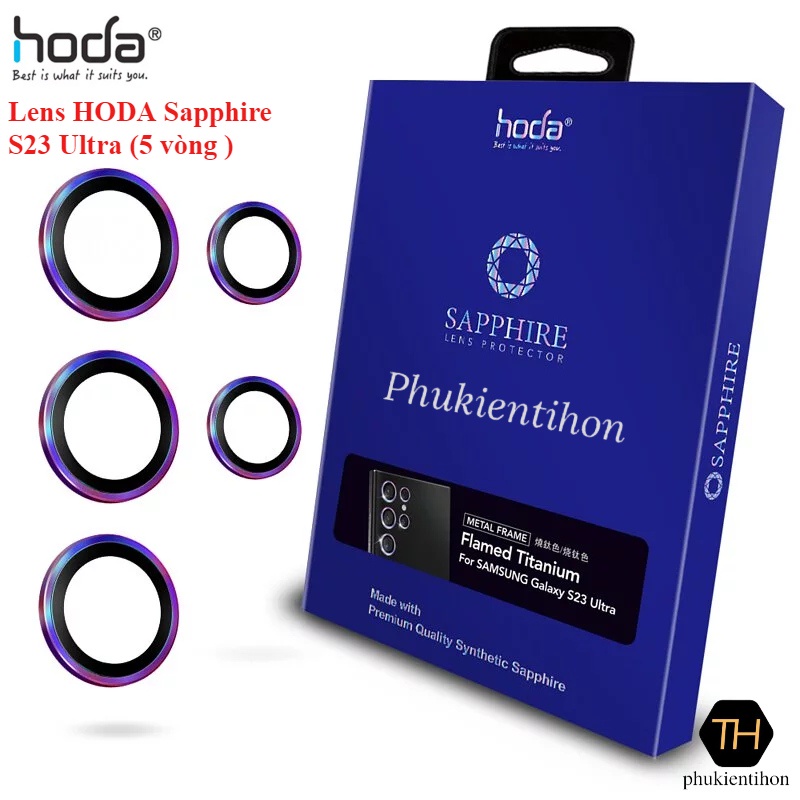 Dán cường lực Camera HODA Sapphire cho Samsung Galaxy S23 Ultra (5 vòng) - Hàng chính hãng
