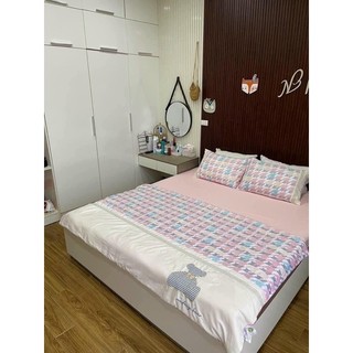 Bộ chăn ga gối phi lụa cánh én chăn chần bông