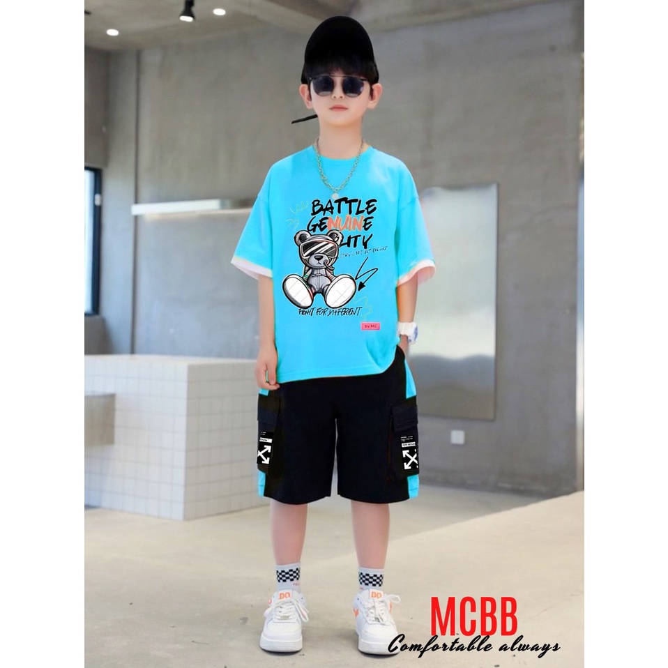 MCBB - 24-49 Kg 100% Vải Cotton Đồ Bộ Bé Trai Áo Thun Bé Trai Quần Đùi Short Bộ Cộc Tay Phông Quần Áo Bé Trai Trẻ Em Nam