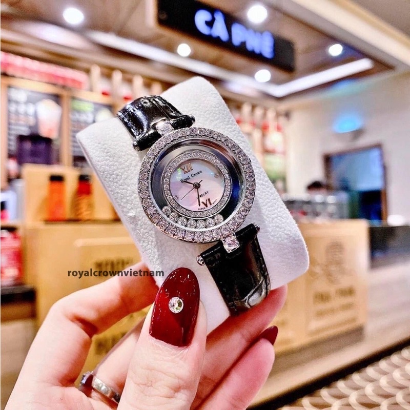 Đồng Hồ Nữ Chính Hãng Dây Da Royal Crown 3628 Chống Nước Chống Xước