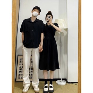  HOT - BIGSIZE NỮ 90KG NAM 100KG - Áo váy đôi nam nữ đen cổ chéo vải dày dặn đẹp - Forever Couple Store - Tiệm Đồ Đôi 