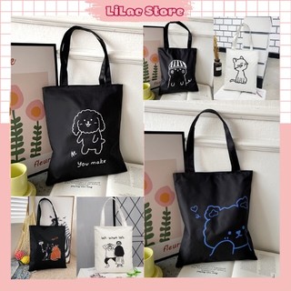Túi Vải Canvas - Túi Tote 2 Lớp Đi Học Đi Chơi CÓ KHOÁ MIỆNG TÚI nhiều hoạ tiết ngộ nghĩnh