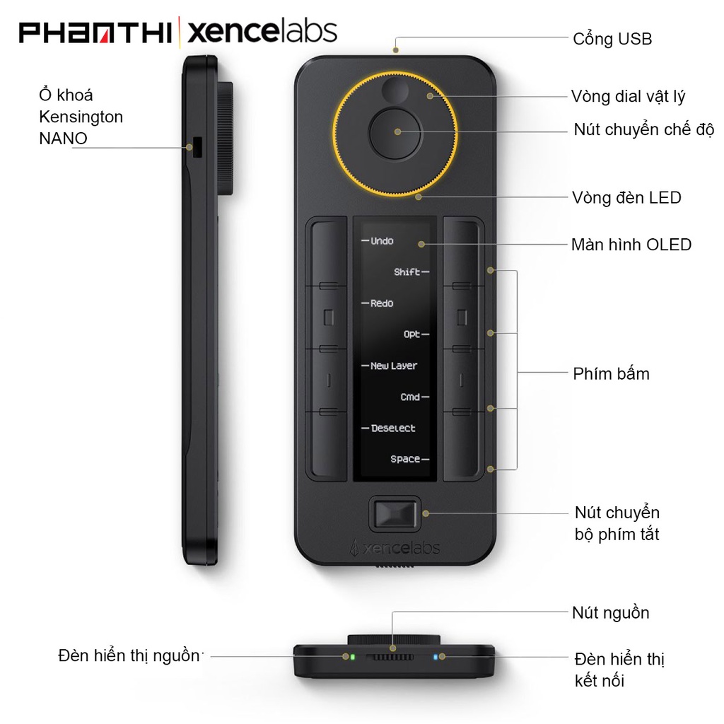 Điều Khiển Remote Xencelabs Quick Keys Không Dây Màn Hình OLED 40 Phím Tắt Và Vòng Dial0