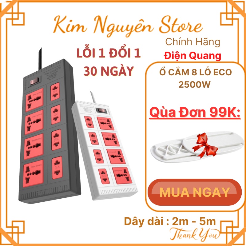 Ổ Cắm Điện Điện Quang, 8 Lỗ Có Dây 2 Mét Và 5 Mét
