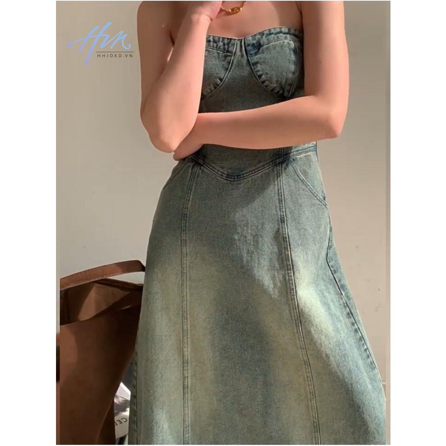 Đầm Denim Dài Dáng Chữ a Eo Cao Thời Trang Xuân Thu Phong Cách Pháp Cổ Điển Hàng Mới Dành Cho Bạn Nữ