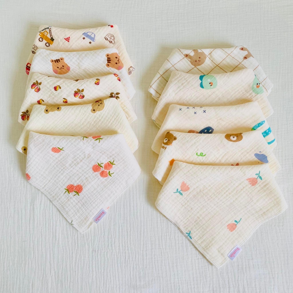 Khăn yếm xô tam giác Muslin Organic Sumin 4 lớp cao cấp cho bé sơ sinh, bé trai, bé gái