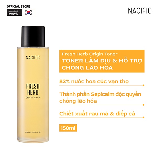 Nước hoa hồng dưỡng ẩm, hỗ trợ chống lão hóa Nacific Fresh Herb Origin Toner 150ml