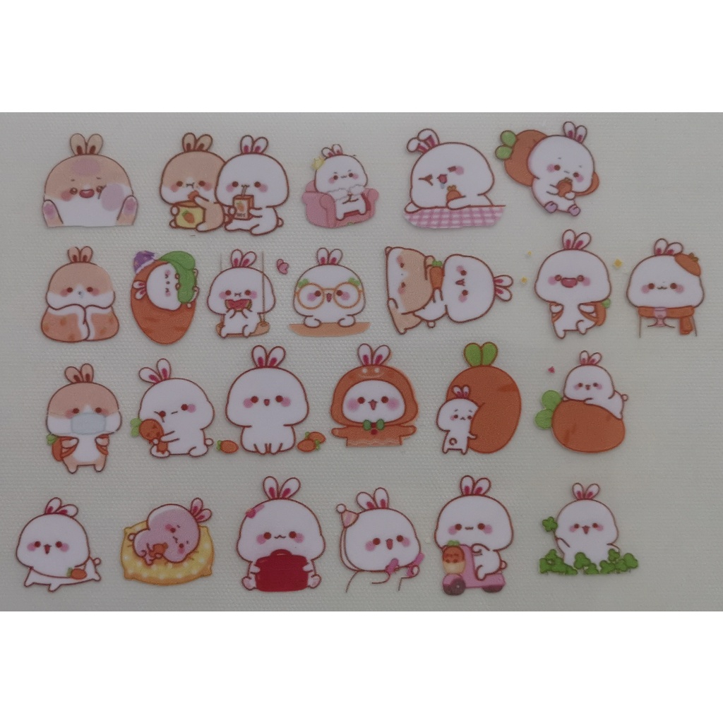 Tấm PET (107) in 24 Stickers dễ thương từ 2,5cm đến 3cm dùng để ép (ủi) chuyển nhiệt trang trí lên quần áo