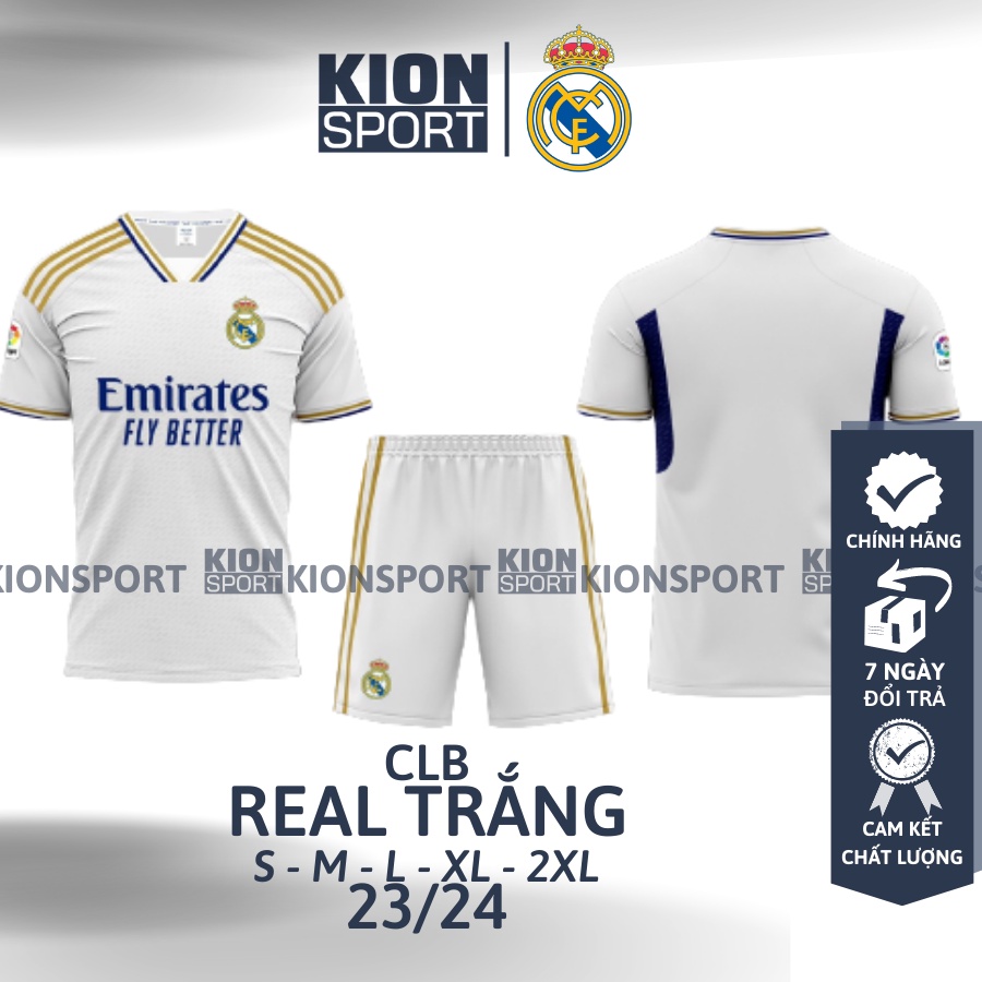 Quần Áo Bóng Đá, Đồ Đá Banh CLB REAL MADRID Mới Nhất Thun Lạnh Cao Cấp Không Nhăn Không Xù Lông - KION SPORTS