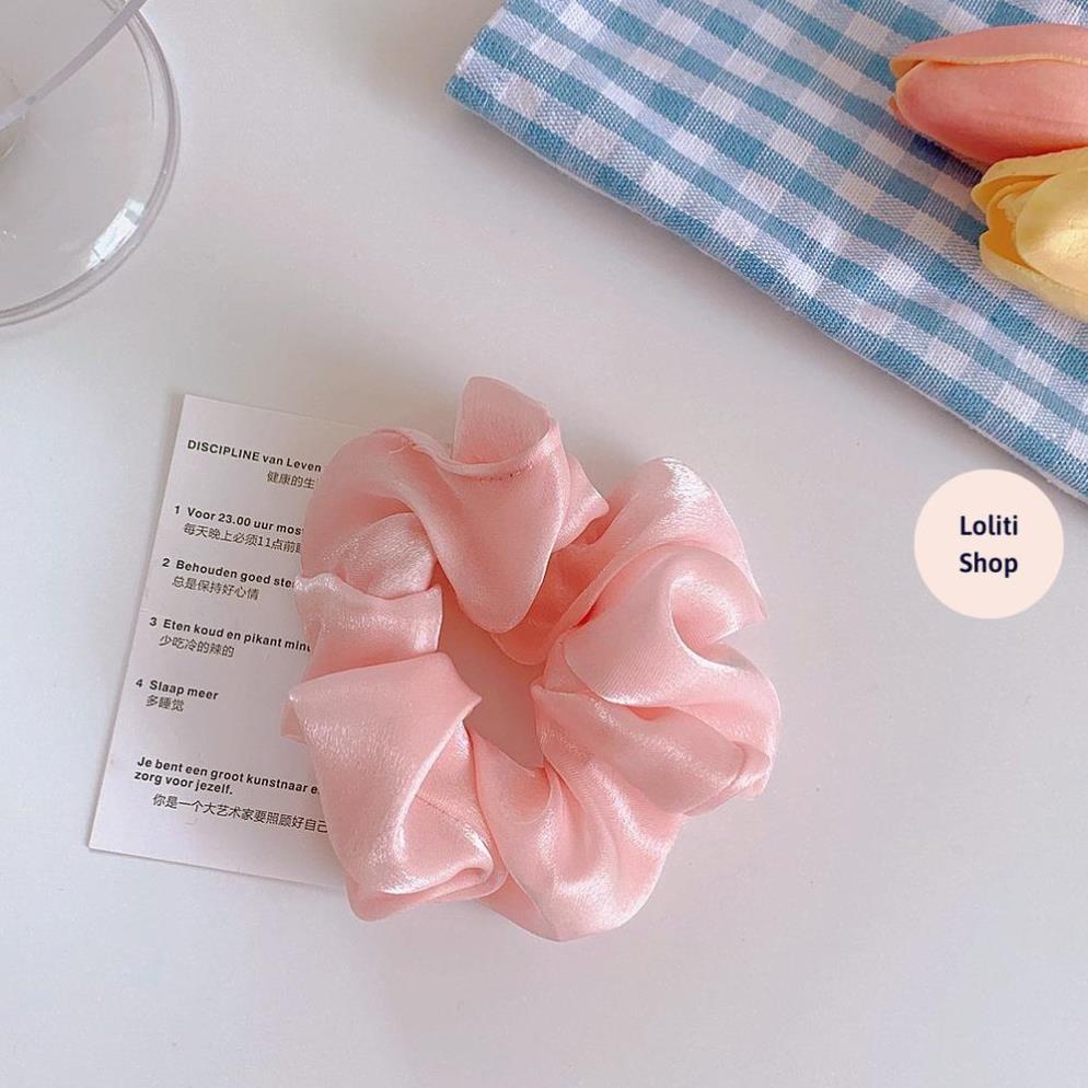 Buộc tóc lụa scrunchies mẫu trơn nhiều màu LOLITI TOC619