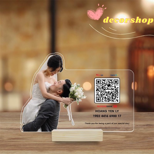 Bảng mã QR Mica in theo yêu cầu để bàn ngày cưới, tiệc sinh nhật