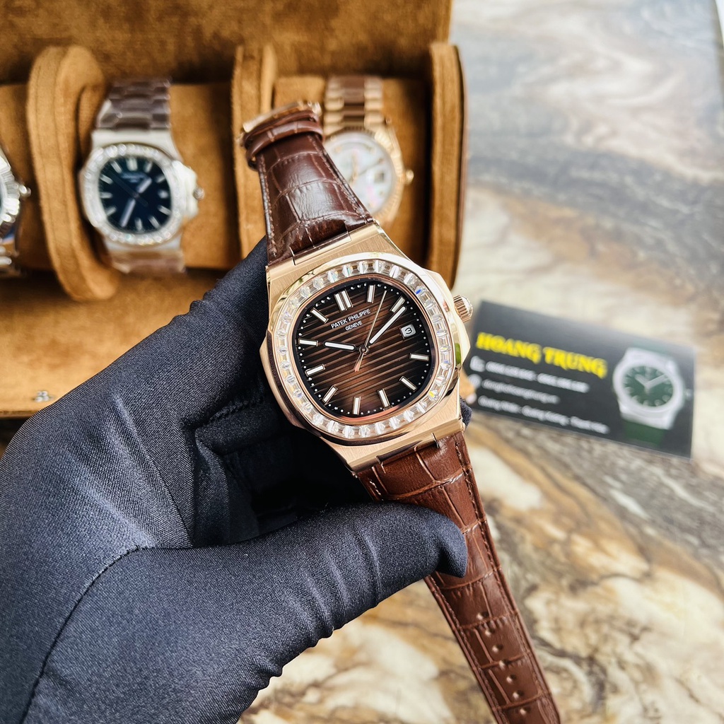 (Ảnh Shop Chụp) Đồng Hồ Nam Patek_Phi.lippe. 5711 Viền Đá CZ, Máy Cơ Automatic cao cấp