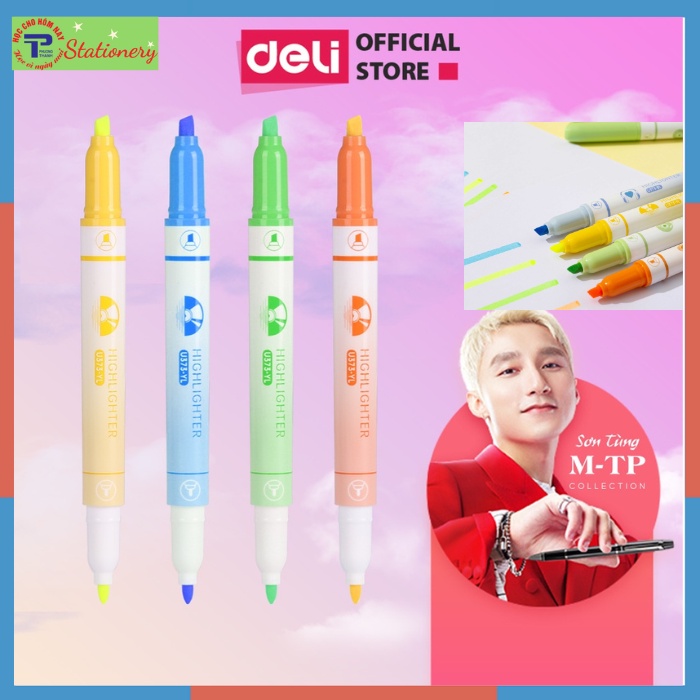Bút đánh dấu Highlight dạ quang màu pastel - Bút Highlight dấu dòng Deli cao cấp phiên bản Sơn Tùng MTP U373
