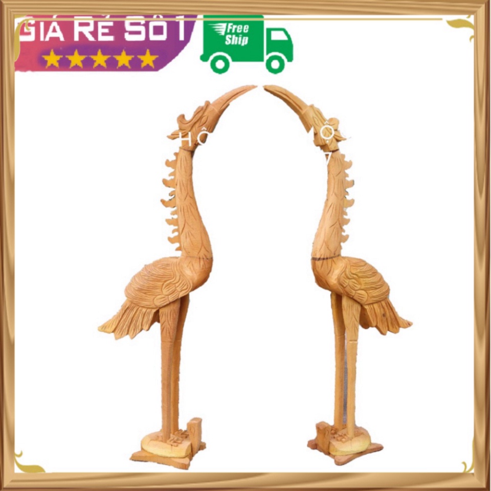 (Giá Rẻ)Cặp hạc bàn thờ gia tiên gỗ mít cao 61,81cm