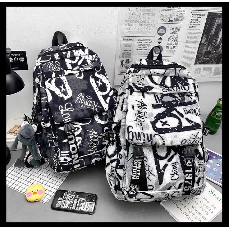 Balo Quảng Châu Phong Cách Graffity Độc Đáo Chất Vải Chống Thấm  | Balo Đi Học Bánh Mì Store
