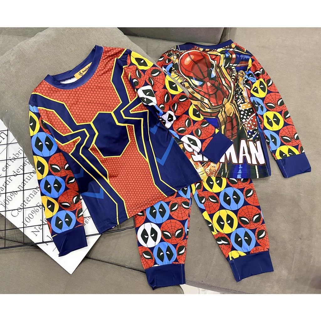 Bộ Tay dài quần dài Thun lạnh 3D loại 1 Ann's Kids siêu nhân cơ bắp cho bé trai size nhí từ12-22kg-Đồ bộ cho bé-Pikakids