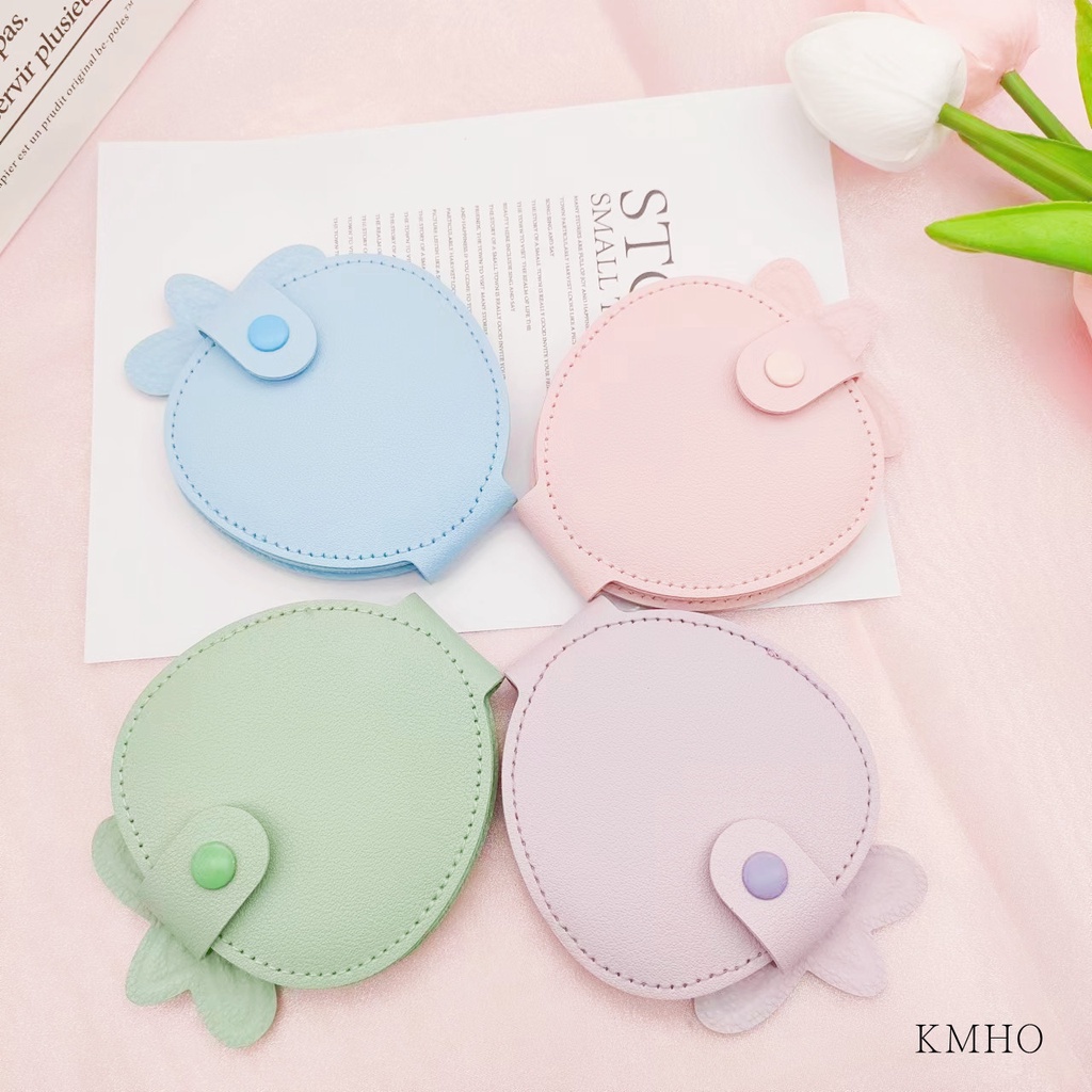 KMHO có thể gập lại Mini trang điểm gương sáng tạo cầm tay gấp PU vẻ đẹp gương sinh viên dễ thương phim hoạt hình gương