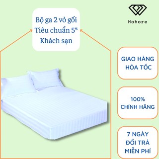 Bộ ga giường 2 vỏ gối trắng sọc 3F Riotex bộ ga cho khách sạn vải CVC T300, đủ kích thước sử dụng cho nệm cao 5cm - 18cm