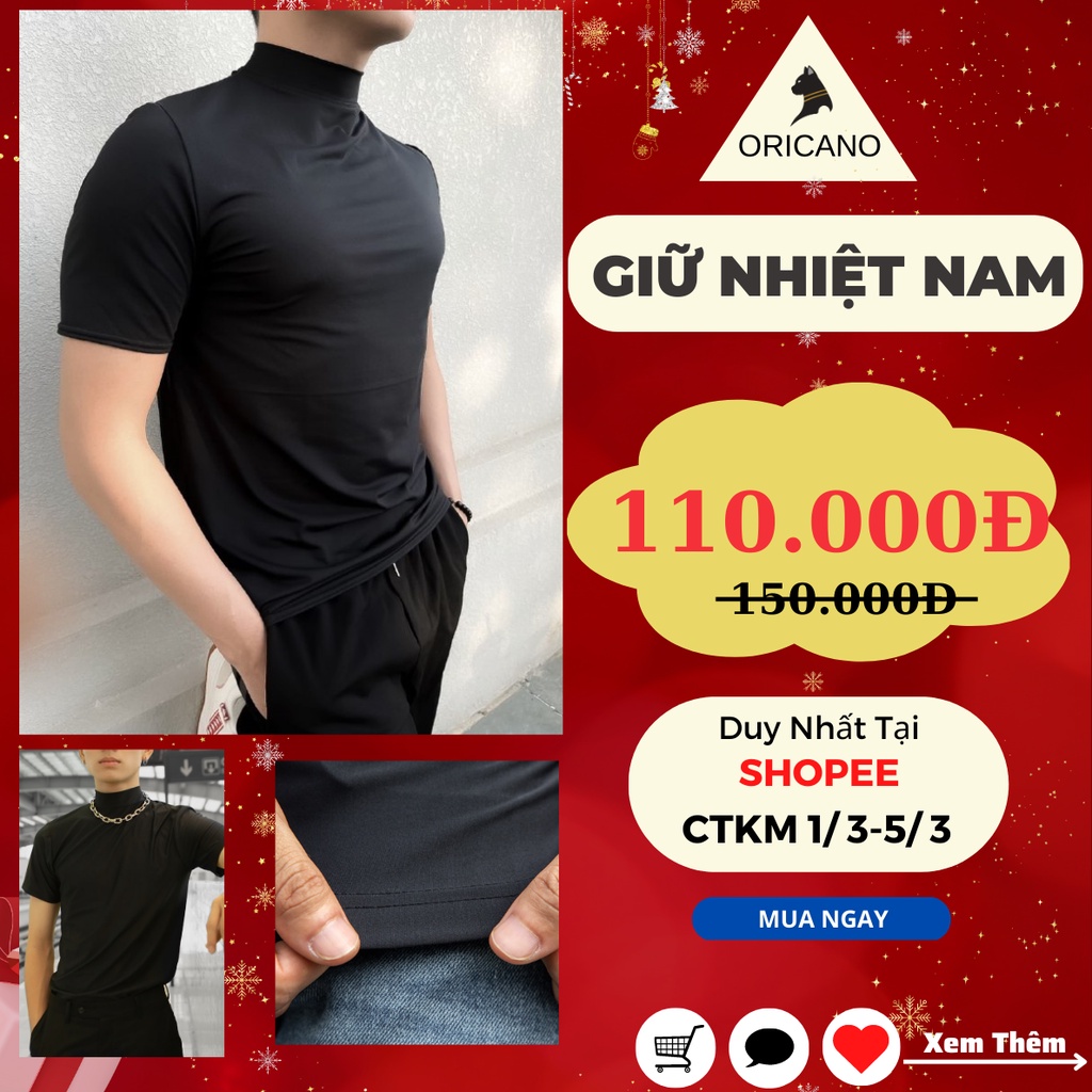 Áo Thể Thao Nam ORICANO Đen Trắng Thun Lạnh Cao Cổ Cao Cấp Cộc Tay Co Giãn Form Ôm Body Gym Work Out Chạy Bộ And Đá Bóng