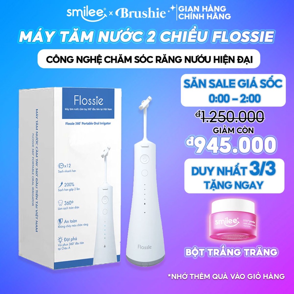 Máy tăm nước Flossie, làm sạch kẽ răng với công nghệ đầu xoay 360