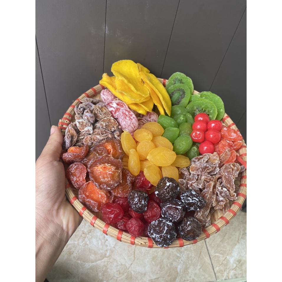 Mẹt mix 8 loại omai chua ngọt_ đào voi, mơ voi, đào nâu bổ, mận đỏ, nho xanh, táo tàu, xí muội đỏ, hồng