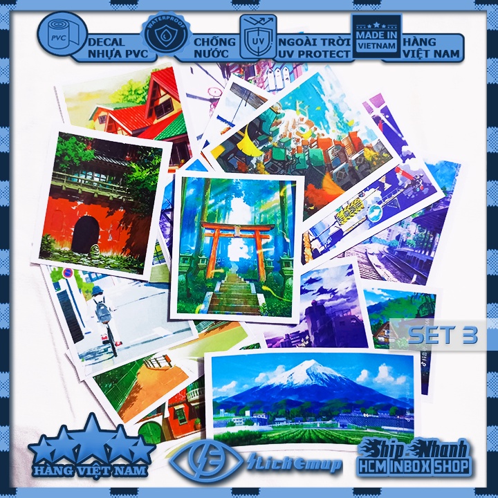 Sticker PHONG CẢNH anime nhật bản, hình dán cute, sticker chống nước, dán mũ bảo hiểm, dán laptop, dán vali, dán xe