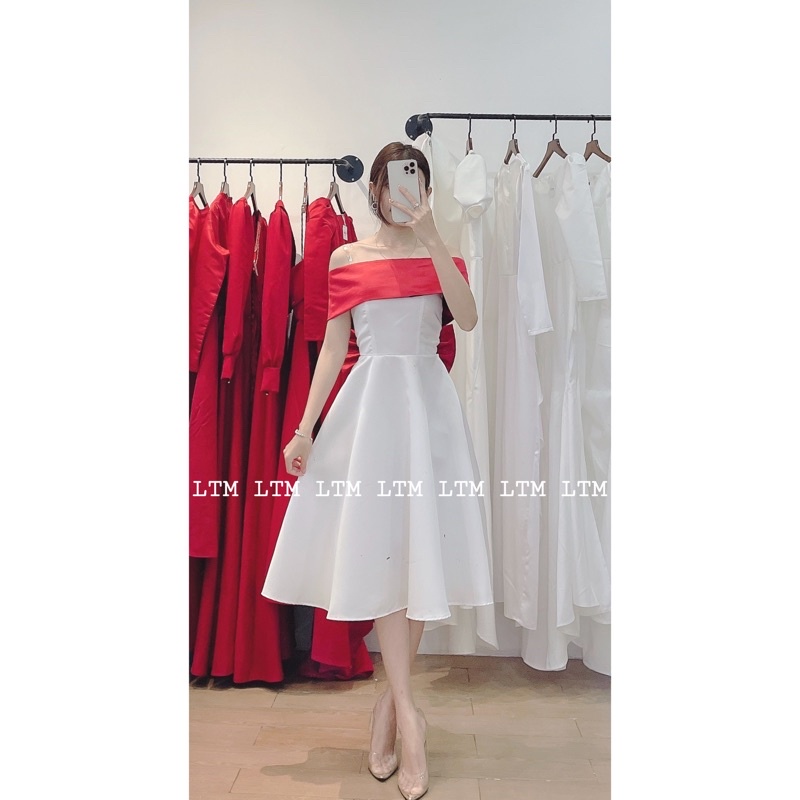 Váy cúp bẹt vai nơ