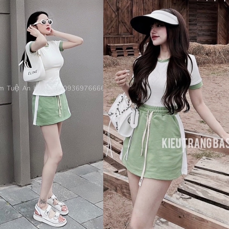 SET ÁO THUN VIỀN KÈM CHÂN VÁY (KÈM VIDEO HÌNH THẬT)