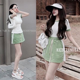 Set áo thun viền kèm chân váy