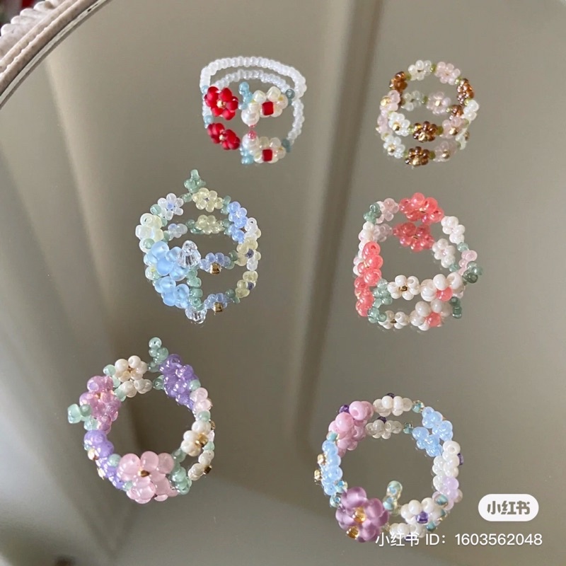 Nhẫn hạt cườm hình hoa handmade CHILLMEOW