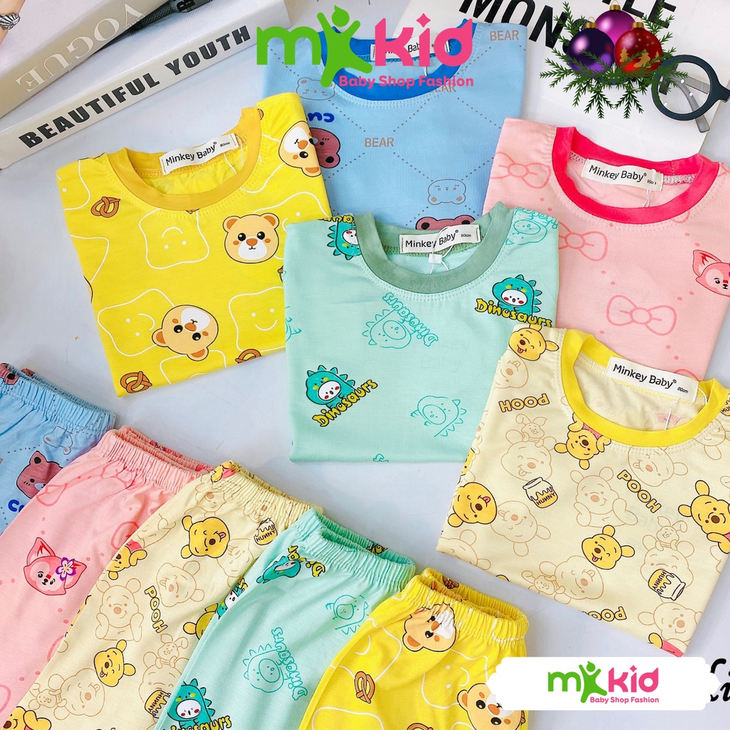 Quần áo trẻ em MK KID cho bé trai bé gái từ 6-18kg💖Bộ cộc tay hoạt hình kute thun lạnh cao cấp co giãn 4 chiều