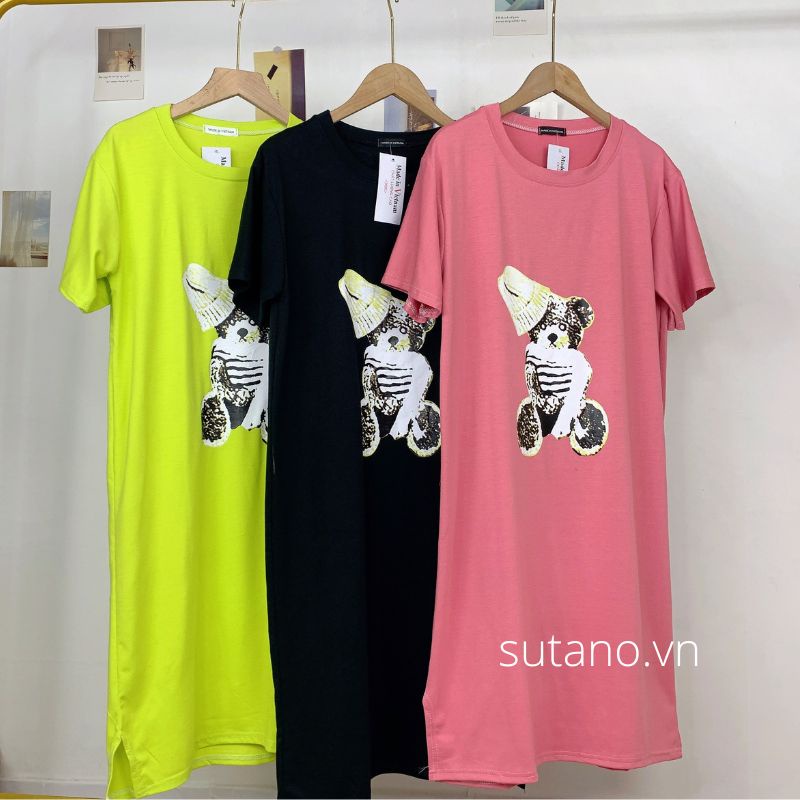 Váy xuông nữ mặc nhà form rộng- Đầm suông Chất cotton in hình gấu trẻ trung V750 SUTANO | BigBuy360 - bigbuy360.vn