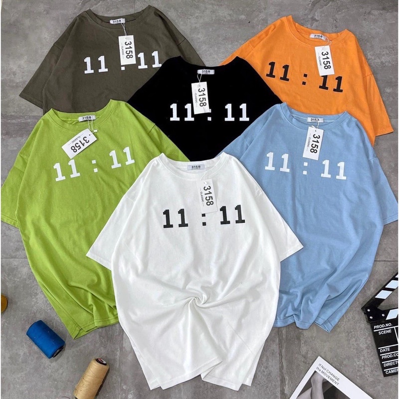 Áo thun nữ 3158(IN SỐ 11:11)Chuẩn Shop 100% cotoon form rộng tay lỡ