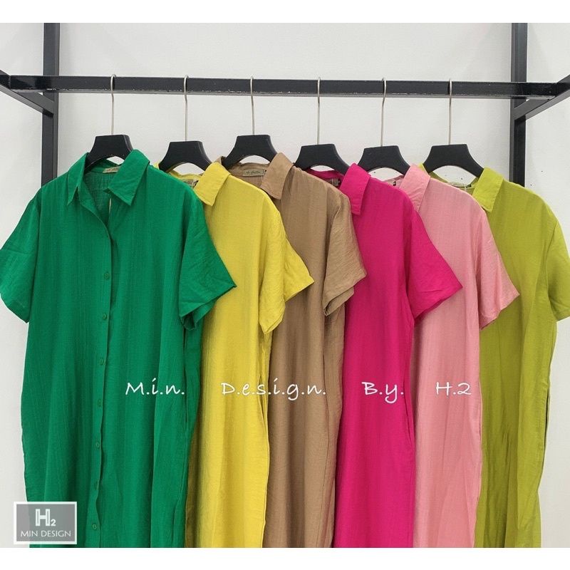ĐẦM SƠ MI TRƠN CÓ TÚI 2 BÊN ĐỦ MÀU PHOM DÀI QUA GỐI BIGSIZE 60-90KG