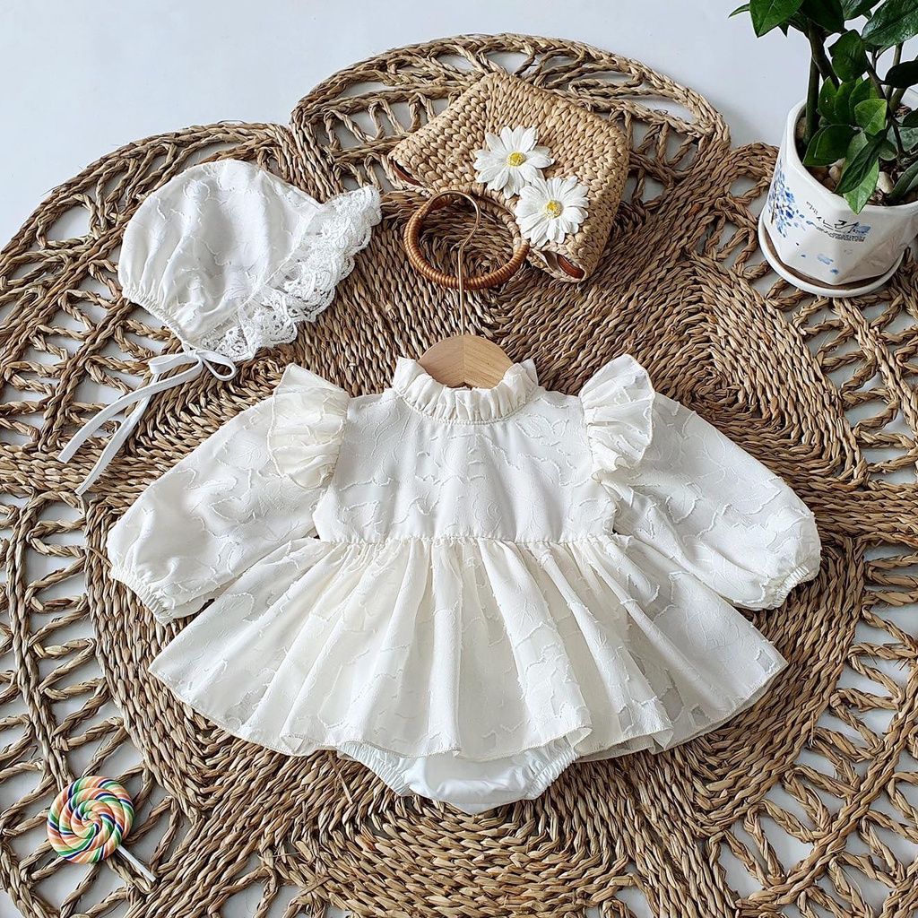 Body váy dài t.ay cánh tiên kèm mũ MC 3-12 Kg,Body đầy tháng thôi nôi sự kiện bé gái