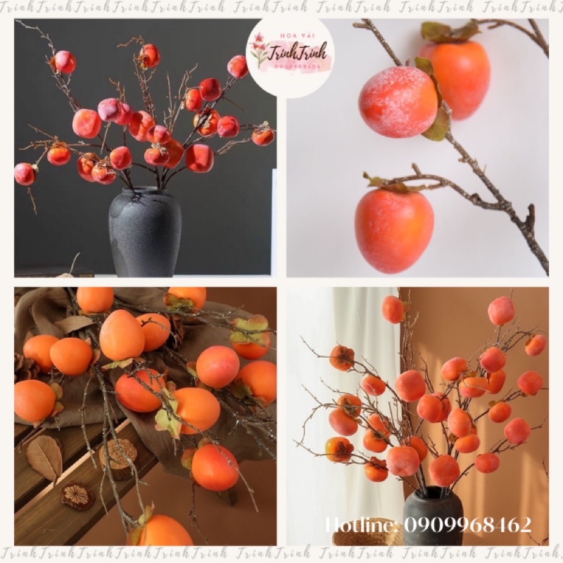 Cành Quả Hồng Nhọn 8 Quả Giả Cao Cấp 75cm - Cành Quả Khô Trang Trí Decor Nhà