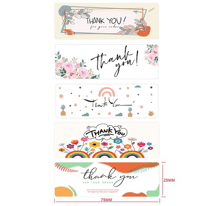T001_Tem dán chữ " Thank you" _SIZE: 2.5X7.5cmCM, 120 tem/cuộn _ STICKER NIÊM PHONG HỘP GIẤY