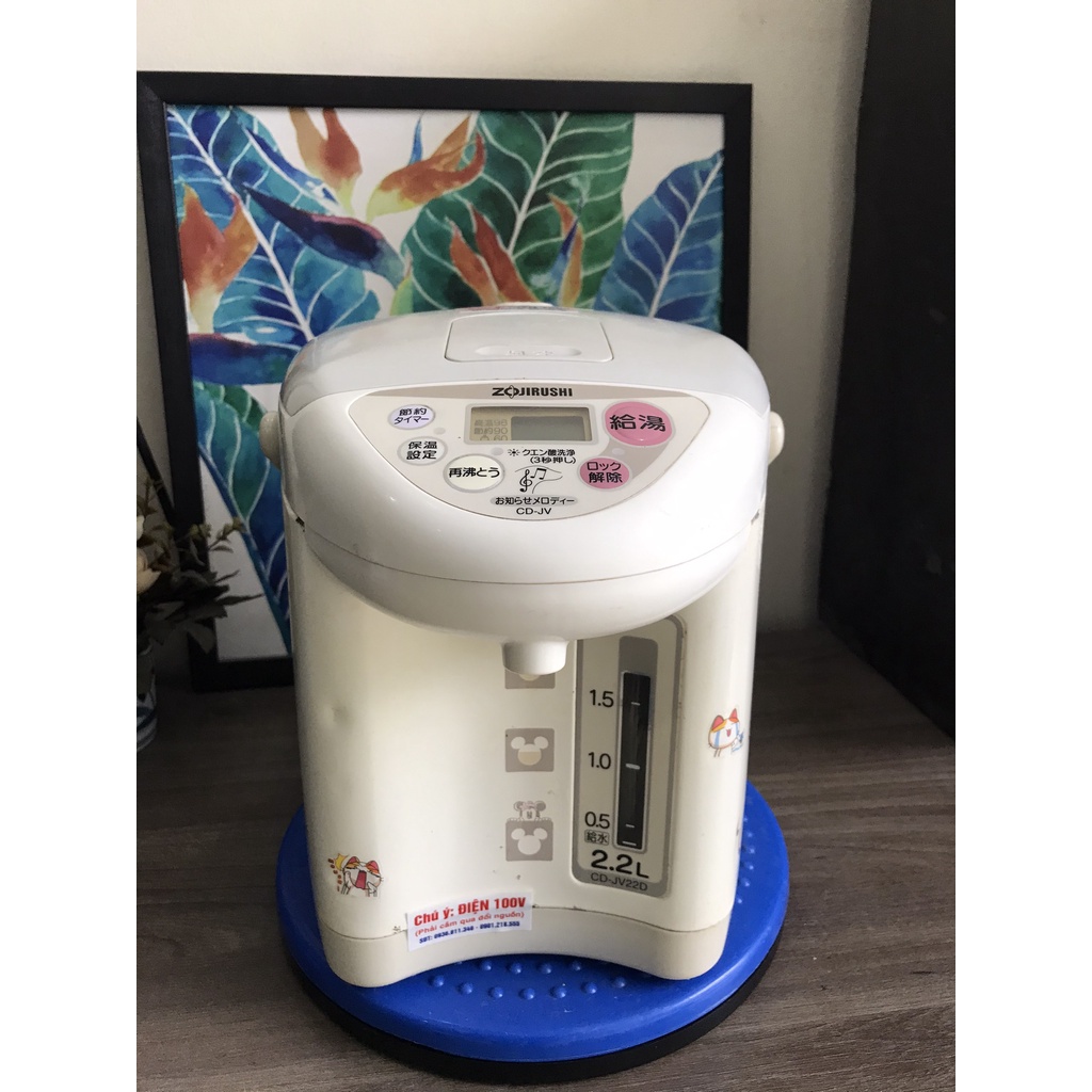 Bình thủy Zojirushi 2.2l, made in Japan, dùng điện 100V, phải cắm qua bộ đổi nguồn