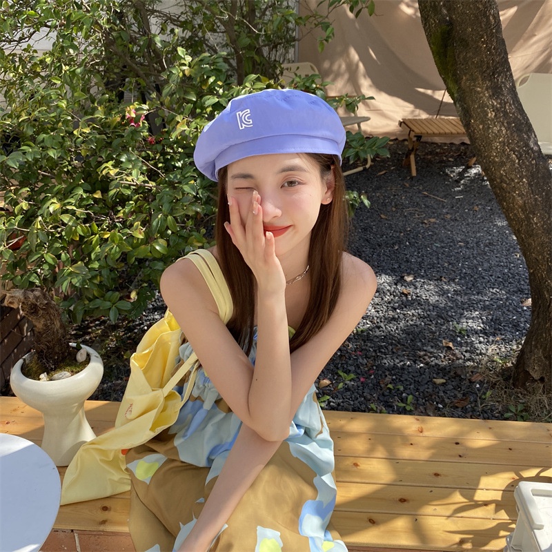 Mộc®Mũ beret gió thêu chữ mềm mại nữ tính dễ thương phong cách Hàn