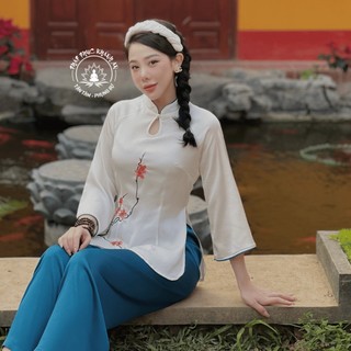 Pháp Phục Thêu Hoa Đào Lụa Nhật Cao cấp Pháp Phục Khánh An