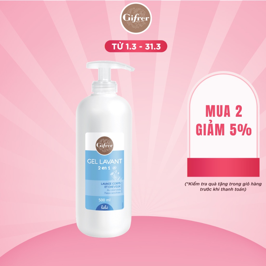 Sữa tắm gội cho bé Gel LavanI GIFRER 2 trong 1 tinh chất Cúc Vạn Thọ Vitamin E Kháng khuẩn tăng cường độ ẩm - Chai 500ml